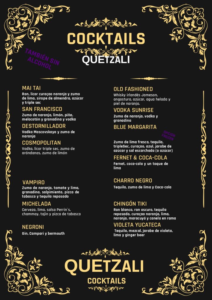 Carta cócteles